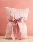 Holiday Satin Pillowcase in Striped Bows