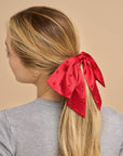 Holiday Satin & Rhinestone Bow Scrunchie