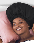 Satin Sleep XL Adjustable Bonnet - Black