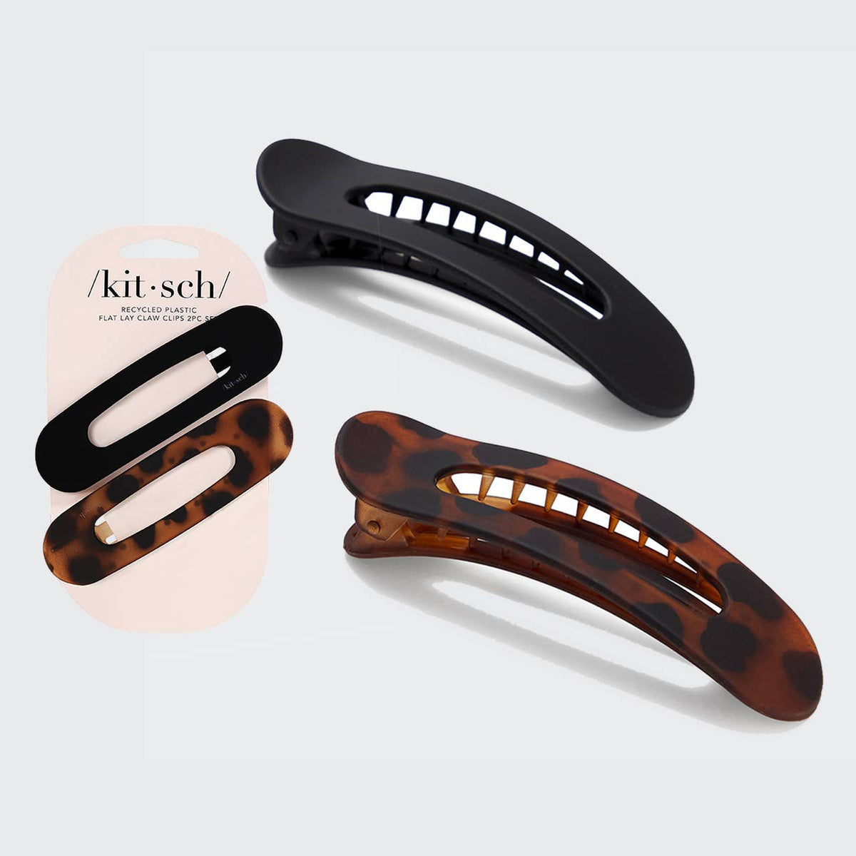 Flat Lay Claw Clip 2pc Black and Tortoise