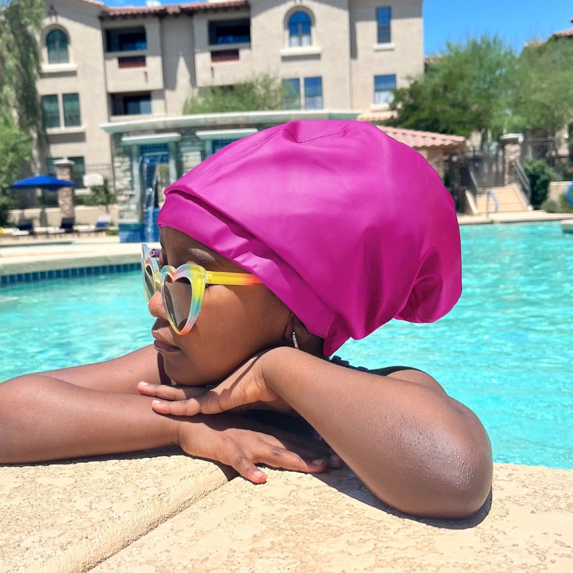 Satin-Lined Waterproof Adjustable Swim Cap - Adult &amp; Kids Sizes