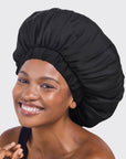 Satin Sleep XL Adjustable Bonnet - Black