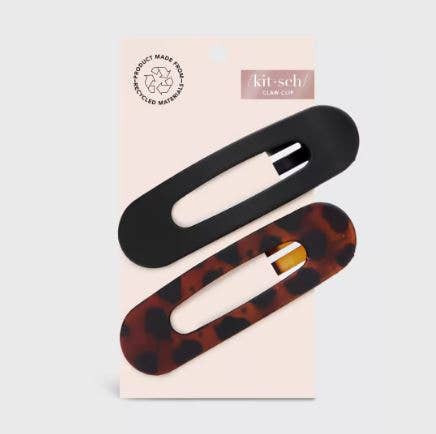 Flat Lay Claw Clip 2pc Black and Tortoise