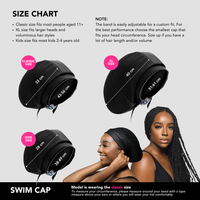 Satin-Lined Waterproof Adjustable Swim Cap - Adult & Kids Sizes