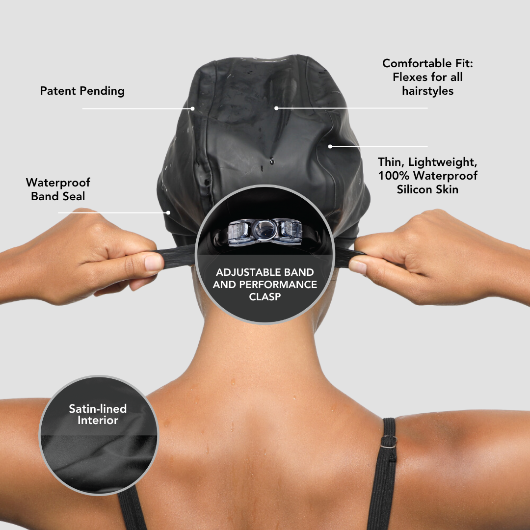 Satin-Lined Waterproof Adjustable Swim Cap - Adult & Kids Sizes