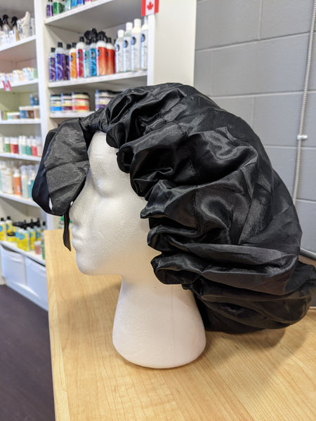 H Made Satin Sleep Bonnet Crown Collar Black One Size Satin Accessories Crown and Collar Curl Warehouse